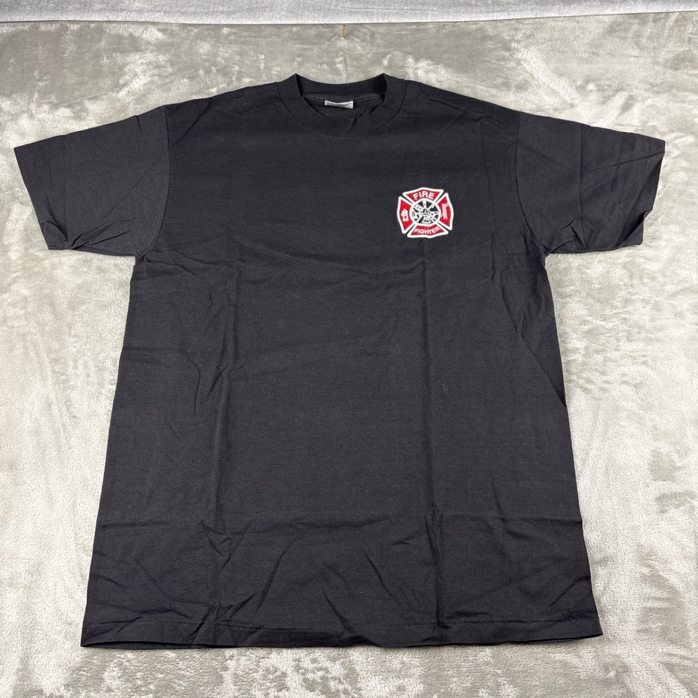 Collectible Vintage Oneita Firefighter T Shirt Large Black Maltese Cross Back